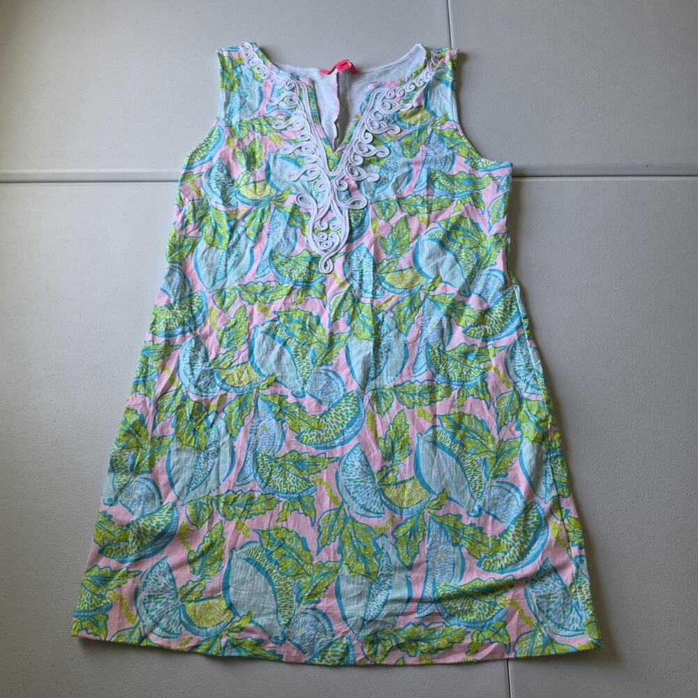 Lilly Pulitzer Dress Womens XL Multicolor Tropical Floral Shift Sundress Crochet